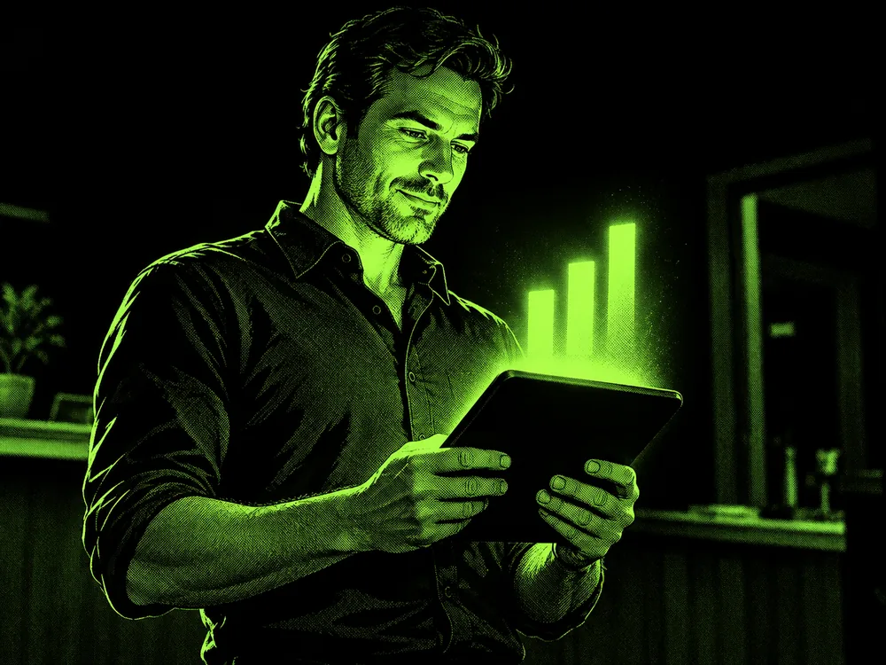 A business owner reading their Blueprint score on a tablet.